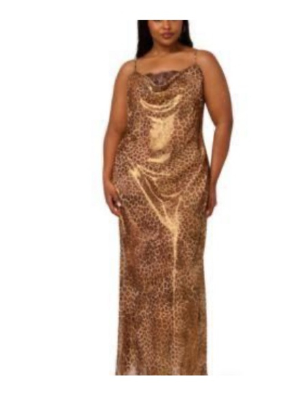 Adrianna Papell Aidan Mattox Leopard Satin Cowl Neck Maxi Dress 14W NWT